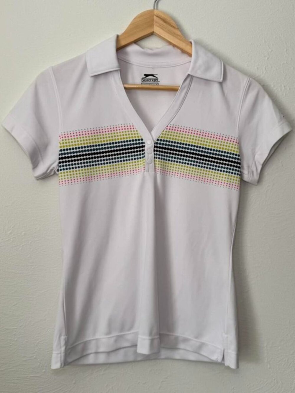 SLAZENGER Golf Retro Tenniscore White Collared Polo Shirt Size Small